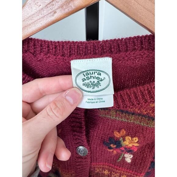 Laura Ashley Red Knitted Wool Cardigan - Picture 2 of 5